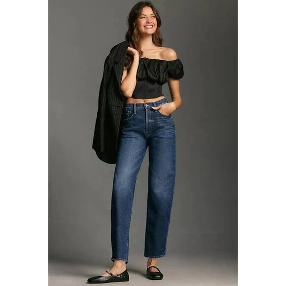 Mother Jeans Womens 25 The Curbside Flood Yee Haw Barrel Baggy Loose Medium Wash - Picture 2 of 16